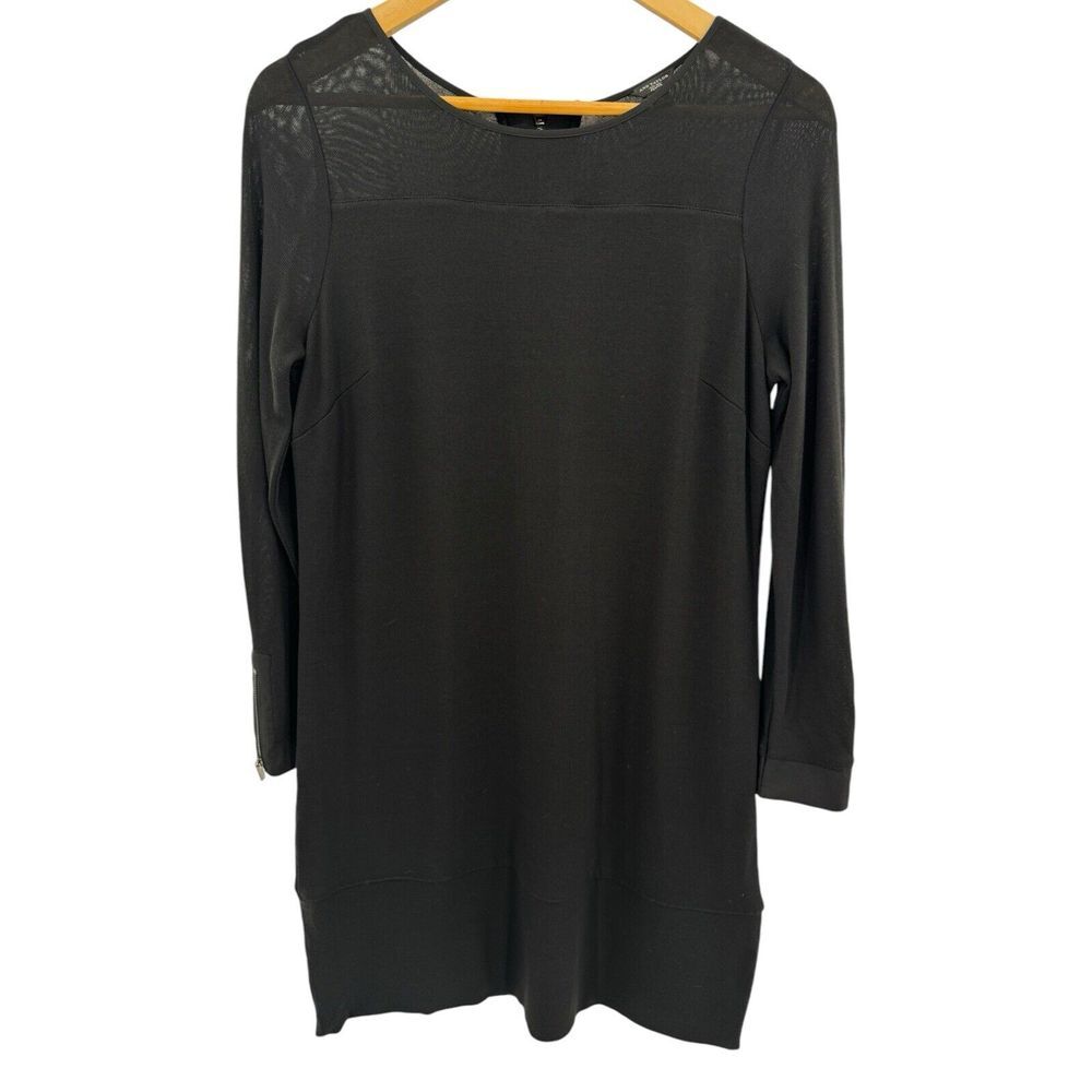 Ann Taylor Dress Women 10P 10 Petite Black Mesh Long Sleeve Stretch Zipper Party